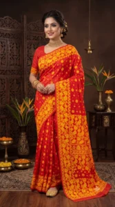Handloom Jamdani Sarees (Red and Yellow)