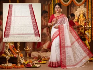 Muslin Saree (Red White)