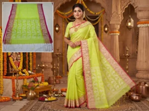 Muslin Saree (Green Border)