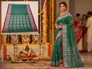Muslin Saree (Dark Green)