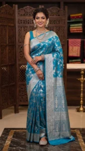 Fancy Designer Satin Saree (Sky Blue)