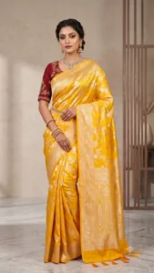 Fancy Designer Satin Saree (Yellow)