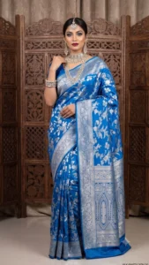 Fancy Designer Satin Saree (Navy Blue)