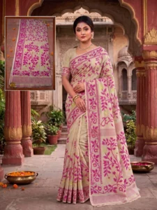 Handloom Jamdani Sarees - Leaf Printing