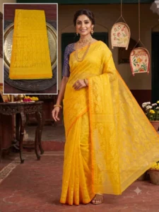 Handloom Jamdani Sarees (Yellow)