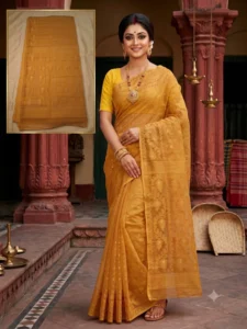 Handloom Jamdani Sarees (Mustard Yellow)